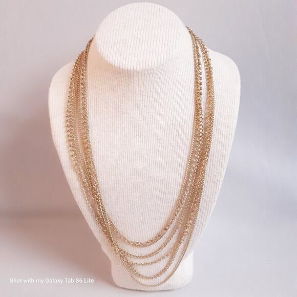 Ultra Long Triple Chain Opera Necklace Gold Tone Varying Link Size And Style - Picture 2 of 6